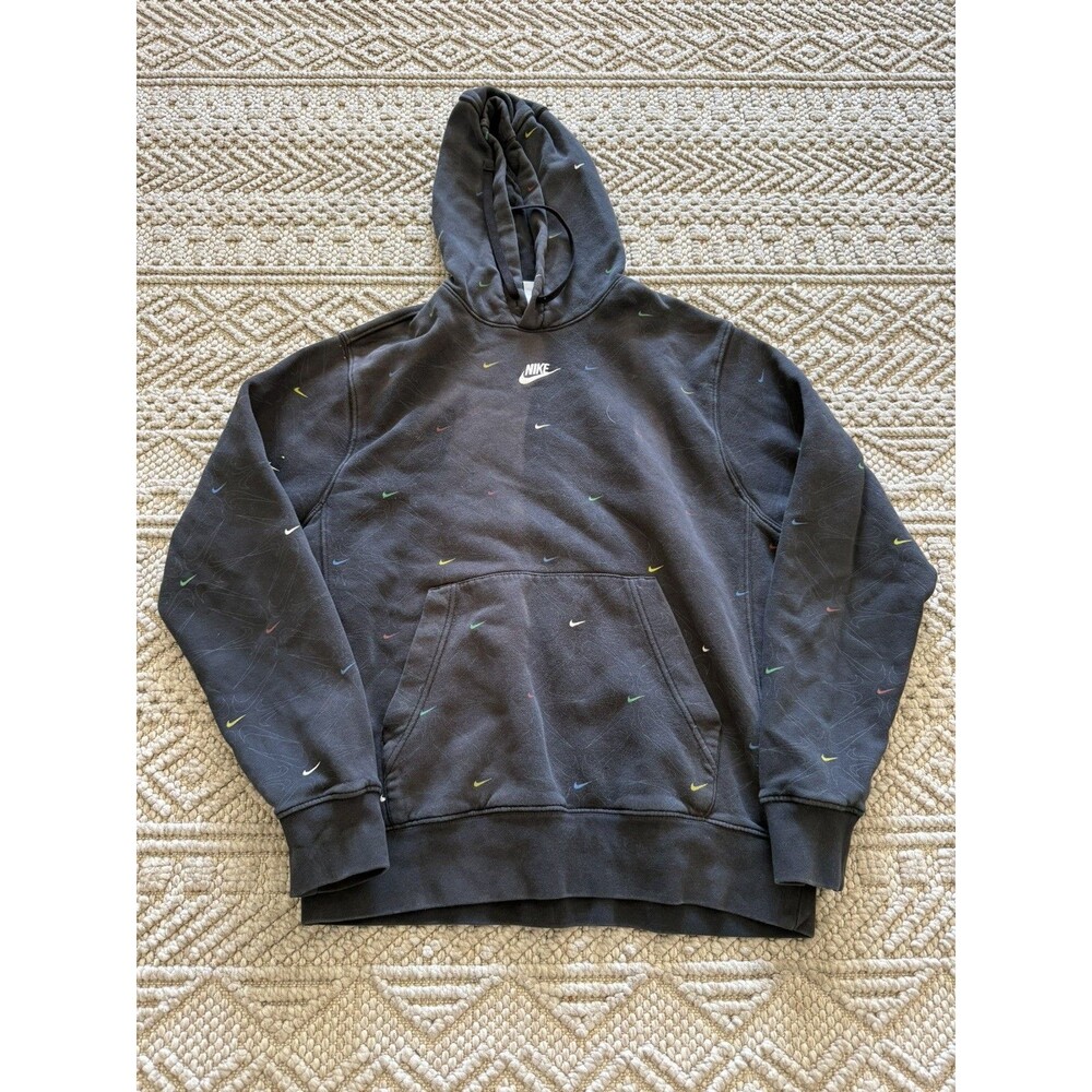 Nike Black Hoodie with Multicolor Mini Swoosh Logos Medium M